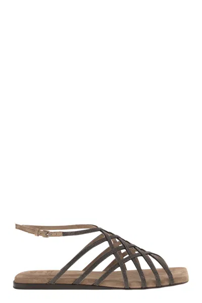 Brunello Cucinelli Cross Sandals In Brown