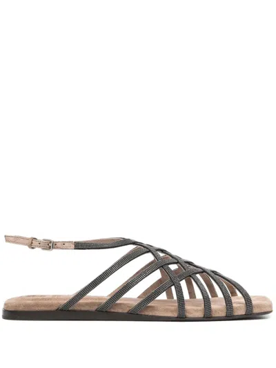 Brunello Cucinelli Crossover-strap Detail Sandals In Brown
