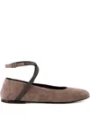 Brunello Cucinelli Suede Ballerinas With Monili Detail In Neutral