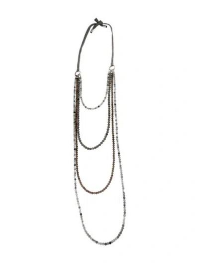 Pre-owned Brunello Cucinelli Crystal & Thread Multistrand Necklace, 43" In Gray