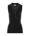 Brunello Cucinelli Bead-embellished Ribbed Wool Top In Black