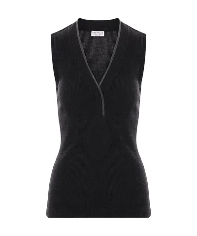 BRUNELLO CUCINELLI CRYSTAL-EMBELLISHED KITTED TOP