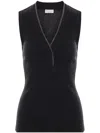 Brunello Cucinelli Bead-embellished Ribbed Wool Top In Grey