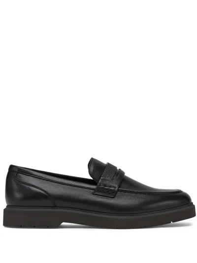 BRUNELLO CUCINELLI CRYSTAL-EMBELLISHED LEATHER LOAFERS