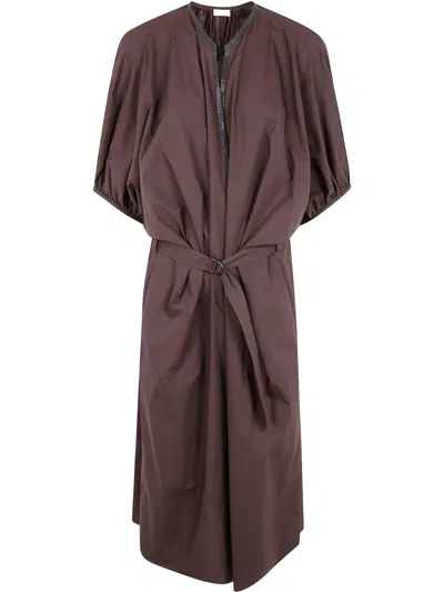 Brunello Cucinelli Crystal-embellished Midi Dress In Brown