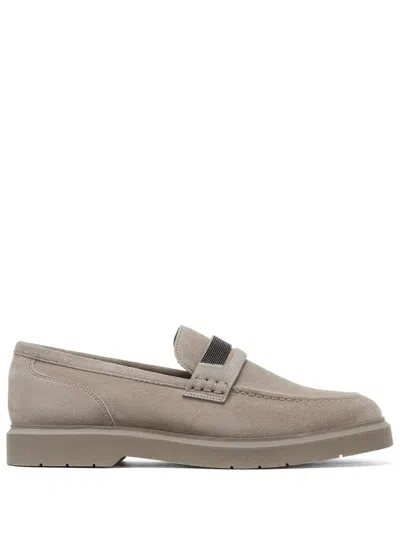 Brunello Cucinelli Crystal-embellished Penny Loafer Light Grey In White