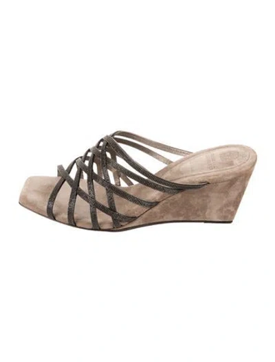 Pre-owned Brunello Cucinelli Crystal Slides In Brown