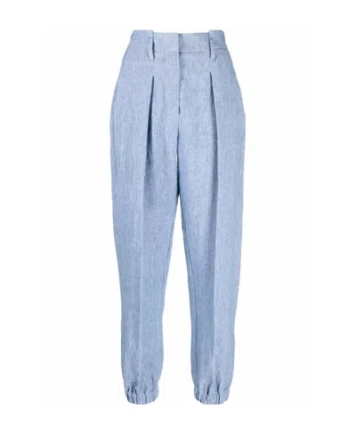 Brunello Cucinelli Cuffed-ankle Linen Suit Trousers In Blue