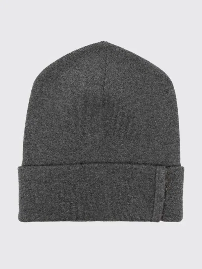 Brunello Cucinelli Cuffed Pure Cashmere Beanie With Monili Embellishment In Gray