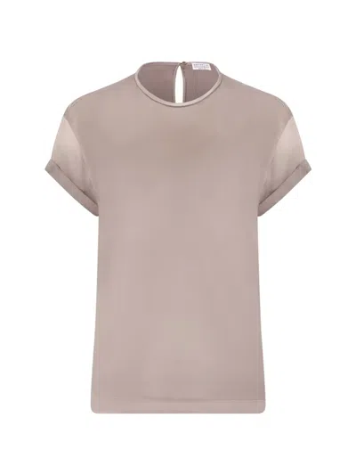 Brunello Cucinelli Cuffed-sleeve Top In Neutral