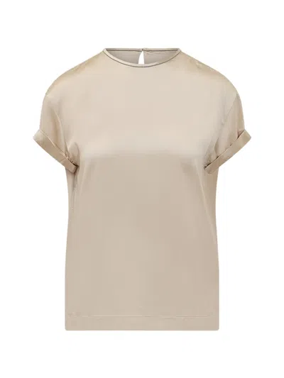 Brunello Cucinelli Cuffed Top T-shirt In Neutral