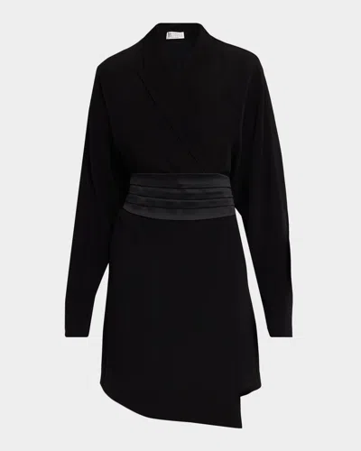 Brunello Cucinelli Cummerbund Dolman-sleeve Mini Wrap Dress In Black