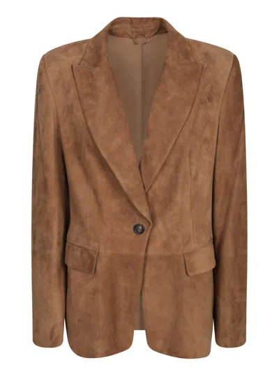 Brunello Cucinelli Cuoio Suede Leather Jacket In Brown