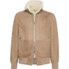 Brunello Cucinelli Bomber Jacket With Shearling Collar And Ribbed Finish In Brown