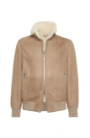 Brunello Cucinelli Bomber Jacket With Shearling Collar And Ribbed Finish