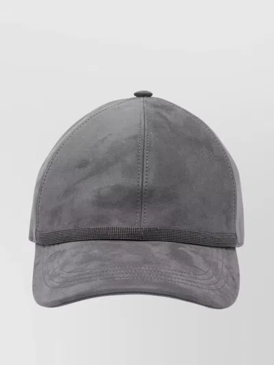 Brunello Cucinelli Curved Brim Panelled Suede Finish Hats