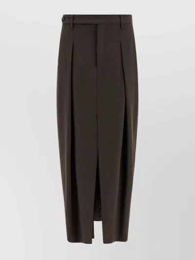 Brunello Cucinelli Curved Design Skirt With Pleats And Pockets In Brown