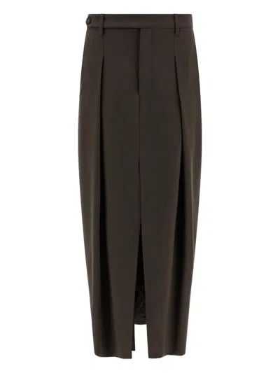 Brunello Cucinelli Curved Midirock Mit Schlitz In Brown