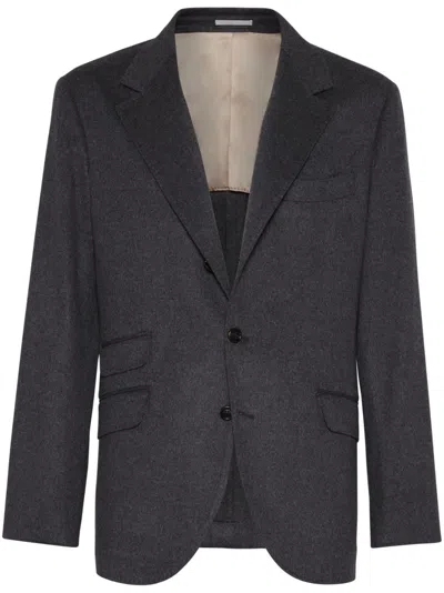 Brunello Cucinelli Curved-hem Suit Jacket In Grey