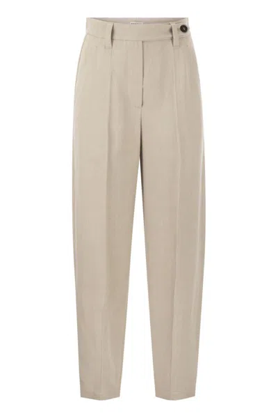 BRUNELLO CUCINELLI BRUNELLO CUCINELLI CURVED VISCOSE AND LINEN TROUSERS
