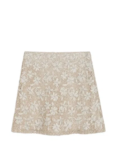 Brunello Cucinelli Kids' Daisy Embroidered Net Skirt In Neutral
