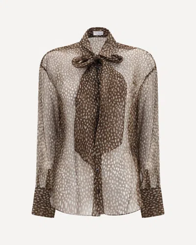 Brunello Cucinelli Chocolate Dapple Silk Organza Shirt With Neck Tie In Brown