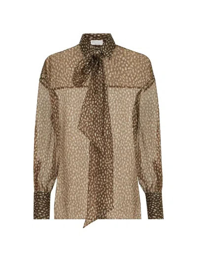 Brunello Cucinelli Dapple Silk Organza Shirt With Neck-tie In Multi