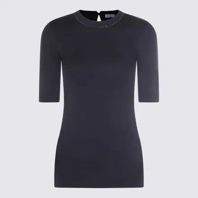 Brunello Cucinelli Dark Blue Cotton Knitwear In Black