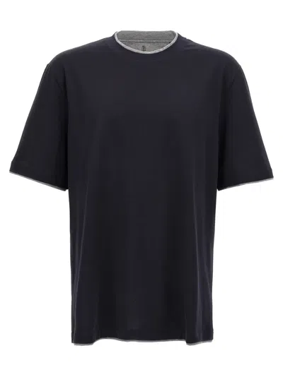 BRUNELLO CUCINELLI DARK BLUE DOUBLE LAYER T-SHIRT