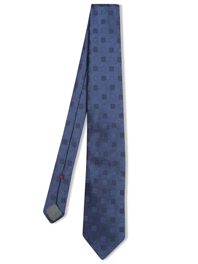 Brunello Cucinelli Dark Blue Geometric Tie
