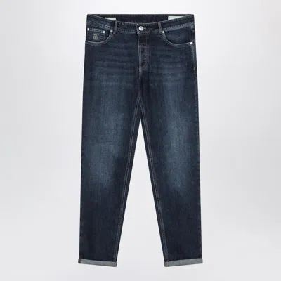 BRUNELLO CUCINELLI DARK BLUE JEANS WASHED EFFECT