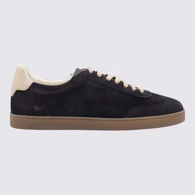 Brunello Cucinelli Dark Blue Leather Sneakers In Black
