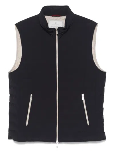 Brunello Cucinelli Dark Blue Nylon Down Jacket In Black
