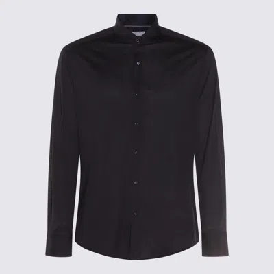 Brunello Cucinelli Dark Blue Silk And Cotton Blend Shirt In Black