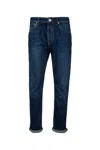 Brunello Cucinelli Light Blue Straight Leg Denim Jeans With Rolled Hem In Black