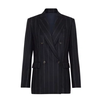 Brunello Cucinelli Dark Blue Wool Double Breasted Jacket