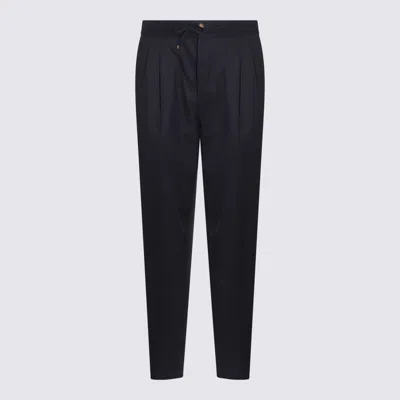 Brunello Cucinelli Navy Blue Straight Leg Trousers In Black