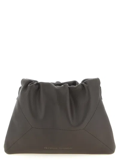 Brunello Cucinelli Dark Brown Bc Duo Small Bucket Bag In Black