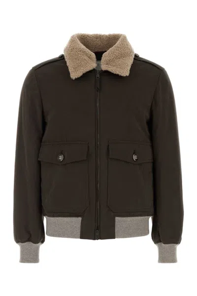 Brunello Cucinelli Dark Brown Cotton-blend Bomber Jacket In Multi