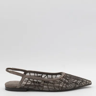 Brunello Cucinelli Women Sandal With Sparkling Abstract Embroidery In Suede In Green