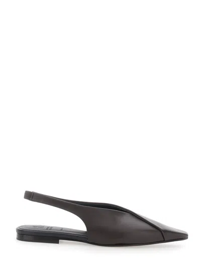 Brunello Cucinelli Dark Brown Leather Ballet Flats In Multi