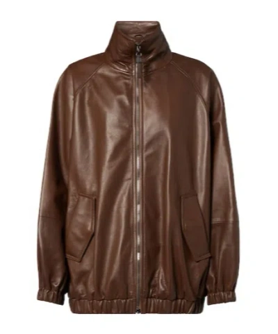 Brunello Cucinelli Dark Brown Leather Bomber Jacket