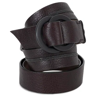 Pre-owned Brunello Cucinelli Dark Brown Leather Monili Stripe Belt M