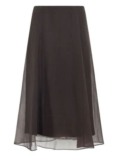 BRUNELLO CUCINELLI DARK BROWN SILK SKIRT