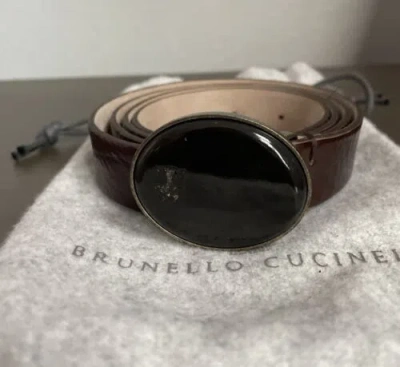 Pre-owned Brunello Cucinelli Dark Brown Soft Genuine Leather Dress Belt M