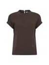 Brunello Cucinelli Crystal-embellished Stretch-cotton T-shirt In Brown