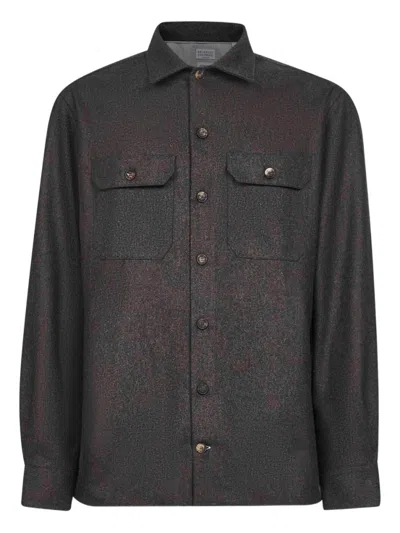BRUNELLO CUCINELLI DARK BROWN WOOL SHIRT
