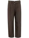 Brunello Cucinelli Linen Cropped Pants With Belt In Brown