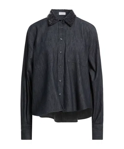 Brunello Cucinelli Woman Denim Shirt Blue Size L Cotton In Black
