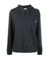 Brunello Cucinelli Dark Gray Logo Hooded Sweater In Black
